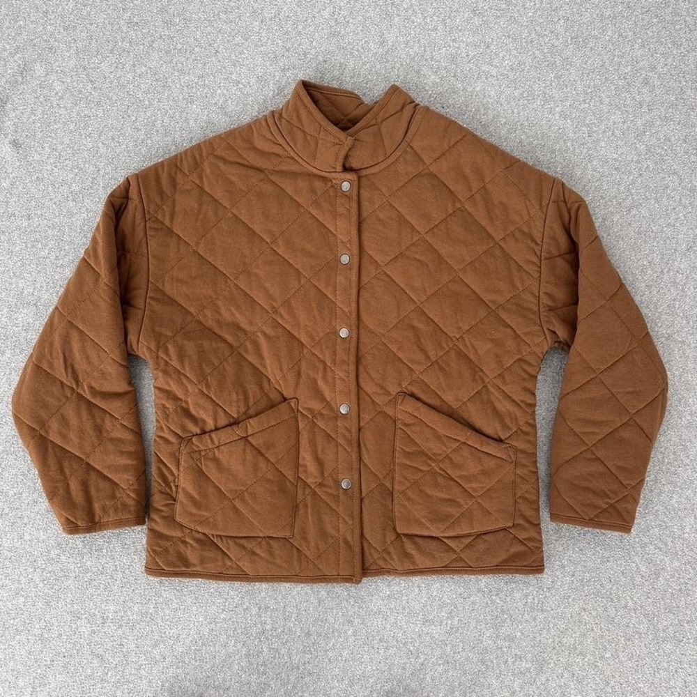 Time and‎ Tru Brown Quilted Snap Front Barn Jacket Mock Neck Small 4-6 Utility